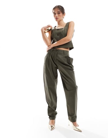 Vero Moda tailored barrel leg trouser co-ord in kalamata green