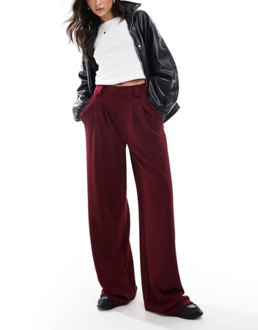 ASOS DESIGN wide leg trouser with contrast panel in burgundy