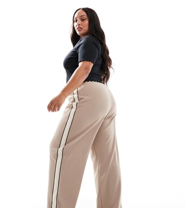Vero Moda Curve loose pull on trousers with side stripe in fossil