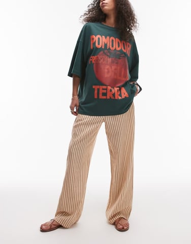Topshop linen straight leg trouser in neutral stripe