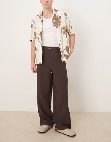 ASOS DESIGN oversized baggy linen look trouser in brown