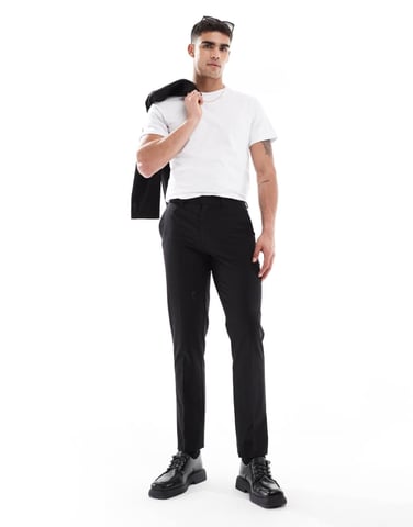 ASOS DESIGN washable slim suit trousers with lightweight worsted wool in black