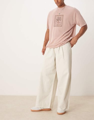 ASOS DESIGN lös byxa med veckdetalj i ecru