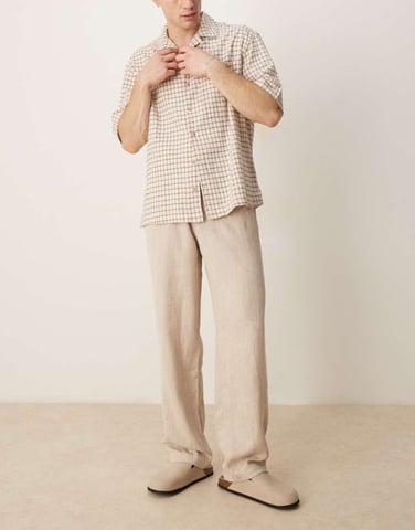 ASOS DESIGN baggy trouser with drawstring in natural
