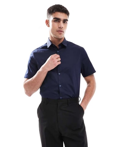 ASOS DESIGN formell lättstruken regular skjorta i marinblå