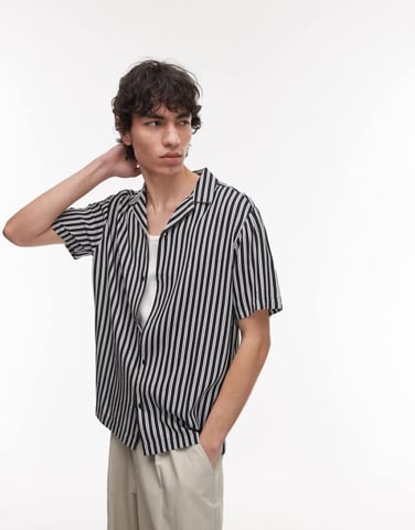 Topman short sleeve navy stripe shirt