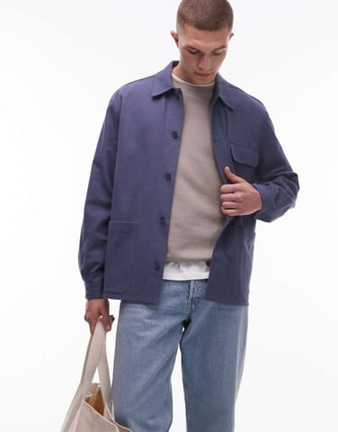 ARKET textured linen blend overshirt in blue