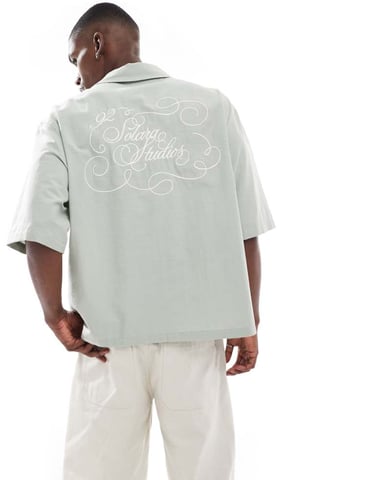 ASOS DESIGN oversized half sleeve shirt with back print in grey