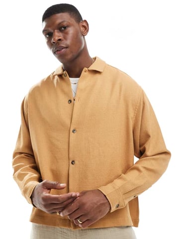 ASOS DESIGN oversized textured shirt in beige