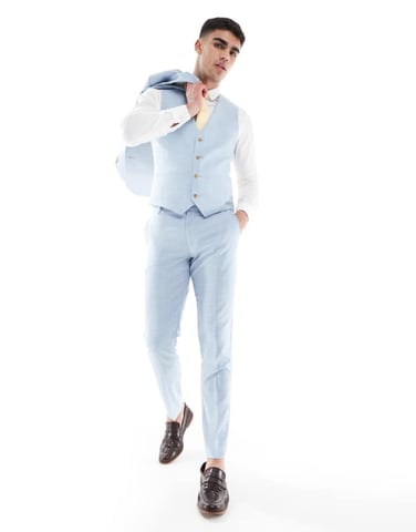 ASOS DESIGN skinny wedding suit trousers in blue texture