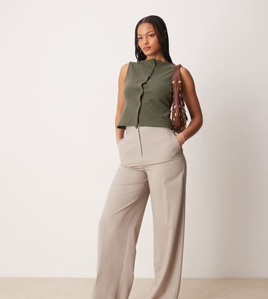 ASOS DESIGN Tall tailored relaxed trousers in mink stripe