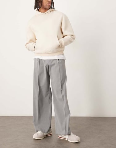 ASOS DESIGN smart loose fit trousers with front pleat in grey pinstripe