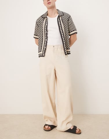 ASOS DESIGN oversized baggy linen look trouser in ecru