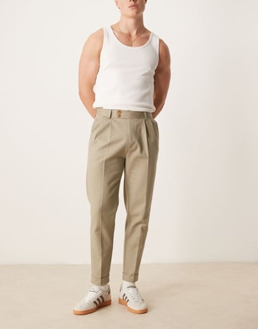 ASOS DESIGN smart tapered cotton chino trousers in khaki