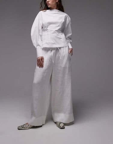 ARKET linen trousers with drawstring waist in white