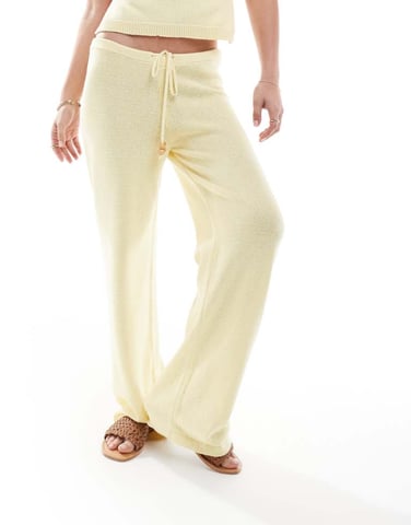 ASOS DESIGN low rise knitted trouser co-ord with beads in buttermilk yellow