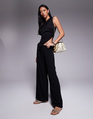 ASOS DESIGN byxorna med knytmidja i svart