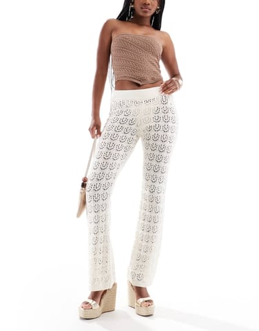 Miss Selfridge beach crochet trouser in cream