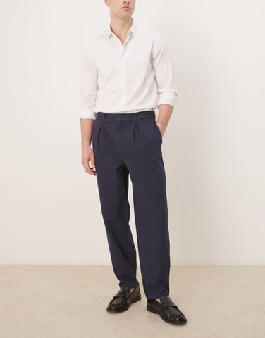 ASOS DESIGN oversized tapered byxa med veck i marinblå