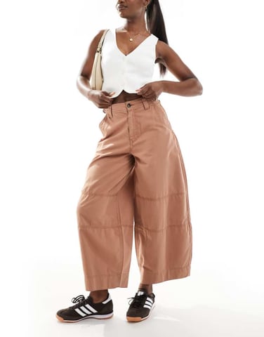 ASOS DESIGN laundered barrel trousers with tab detail in rust