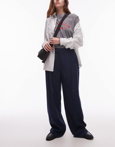 Topshop high rise balloon pleated tailored trouser in navy