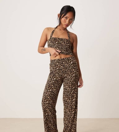 Vila Petite slinky jersey trouser co-ord in leopard print