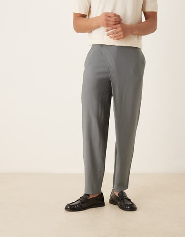 ASOS DESIGN oversize tapered smart trousers with wrap front in grey