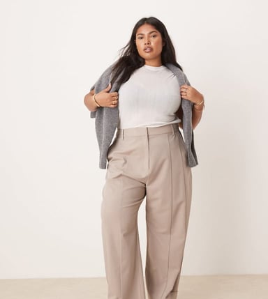 ASOS DESIGN Curve tailored tab detail trousers in stone