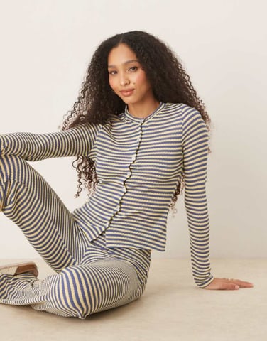 ASOS DESIGN knitted cardigan in blue and yellow stripe