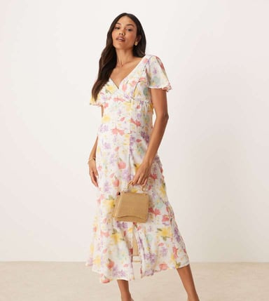 ASOS DESIGN Maternity seam detail midi tea dress in pastel floral print