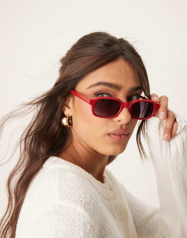 ASOS DESIGN slim square sunglasses in red