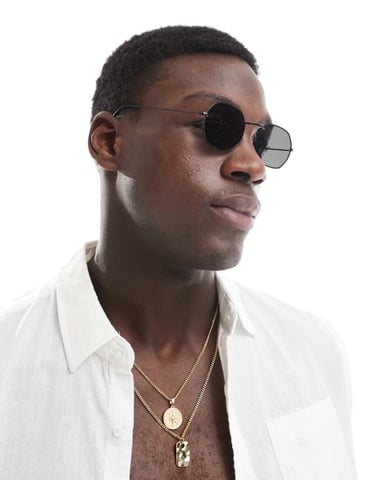 ASOS DESIGN angled sunglasses with smoke lens and black metal frame