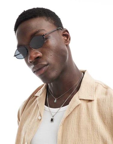 ASOS DESIGN hexagon sunglasses in black with smoke lens