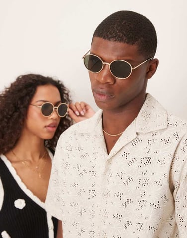 Jeepers Peepers round metal sunglasses in gold with green lens