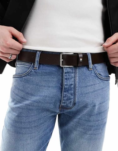 BOSS Ther logobuckle läderbälte i mörkbrunt