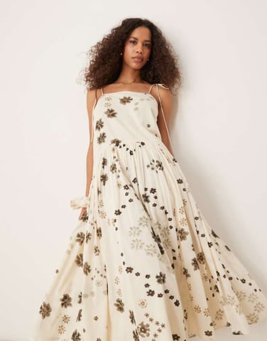 ASOS DESIGN dropped waist maxi dress in print mono floral