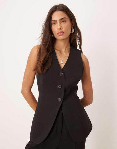 Nobody's Child Leo long line tailored waistcoat co-ord in black