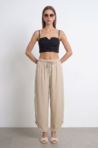 Women's Tencel Wide-Leg Crepe Trousers With Slit