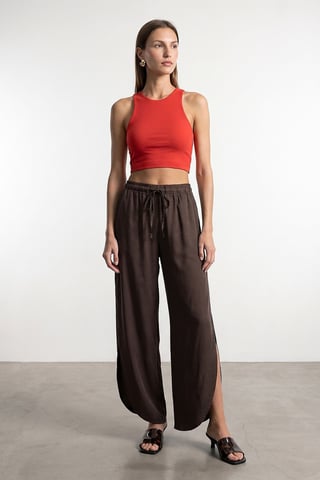 Women's Tencel Wide-Leg Crepe Trousers With Slit