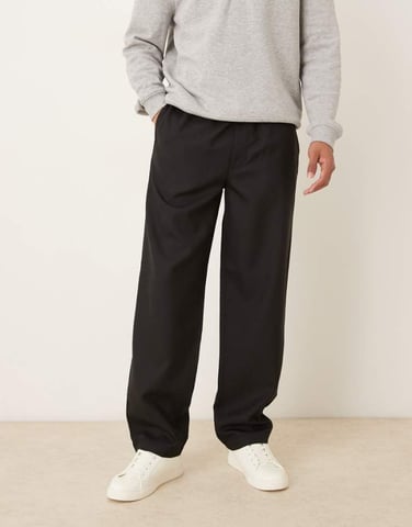 ARKET textured relaxed leg drawstring trousers in black
