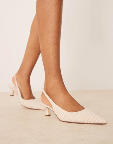 ASOS DESIGN Stroll slingback mid heeled shoes in natural stripe