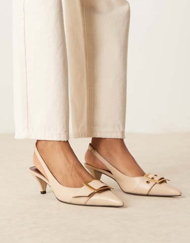 ASOS DESIGN Stellar buckle detail kitten heels in beige