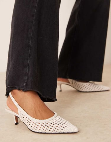 ASOS DESIGN Starry weave detail mid heeled shoes in off white