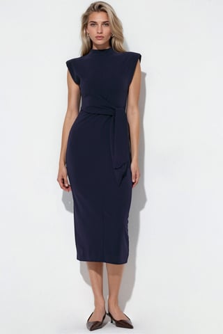 Sleeveless Fitted Midi Dress With Tie Detail