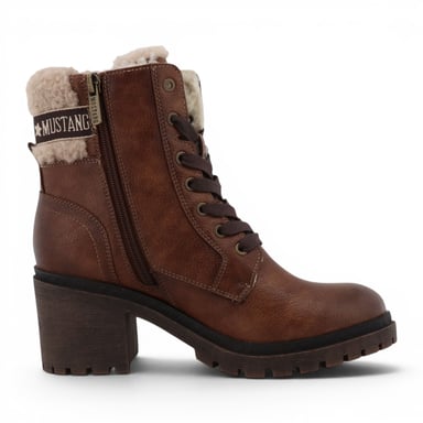 Mustang Women's Cognac Brown Winter Warm Heeled Lace-Up Boots - M0122001