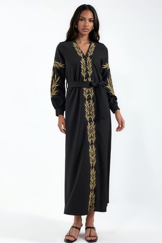 Embroidered V-Neck Maxi Dress