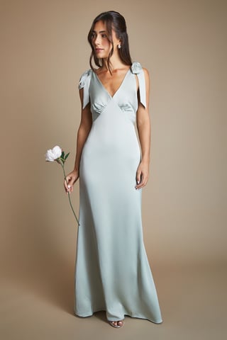 Coast Honoured Satin Back Crepe V Neck Tie Shoulder Maxi Bridesmaid Dress