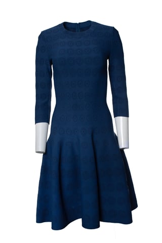 Alaia, blue flared dress with pattern