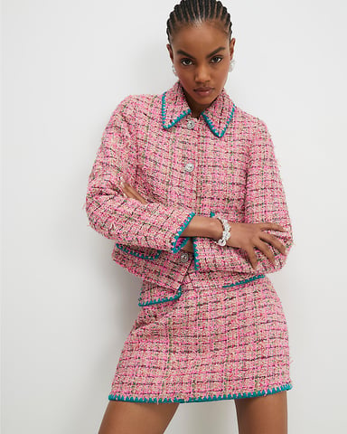 River Island Womens Trophy Jacket Pink Whipstitch Boucle