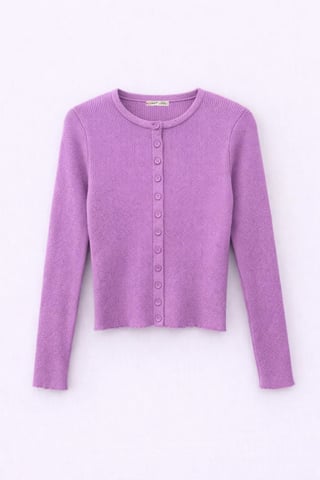 Buttoned Slim Fit Ribbed Knit Cardigan